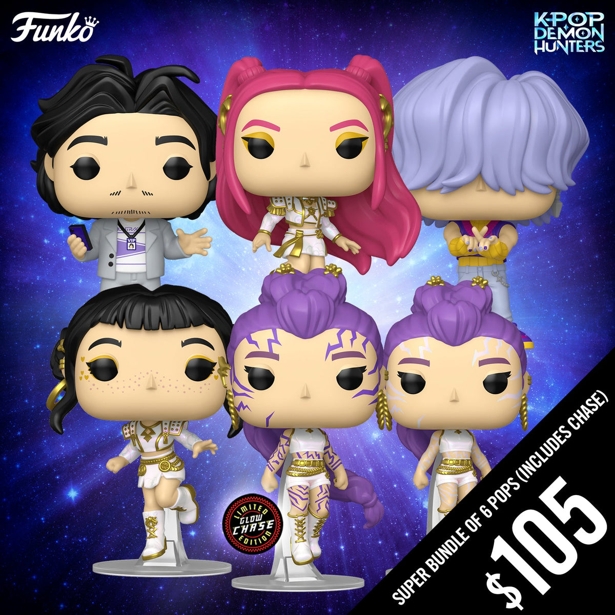 Pre-Order: Funko Pop! KPop Demon Hunter S2: Super Bundle of 6 pops (Includes Chase)