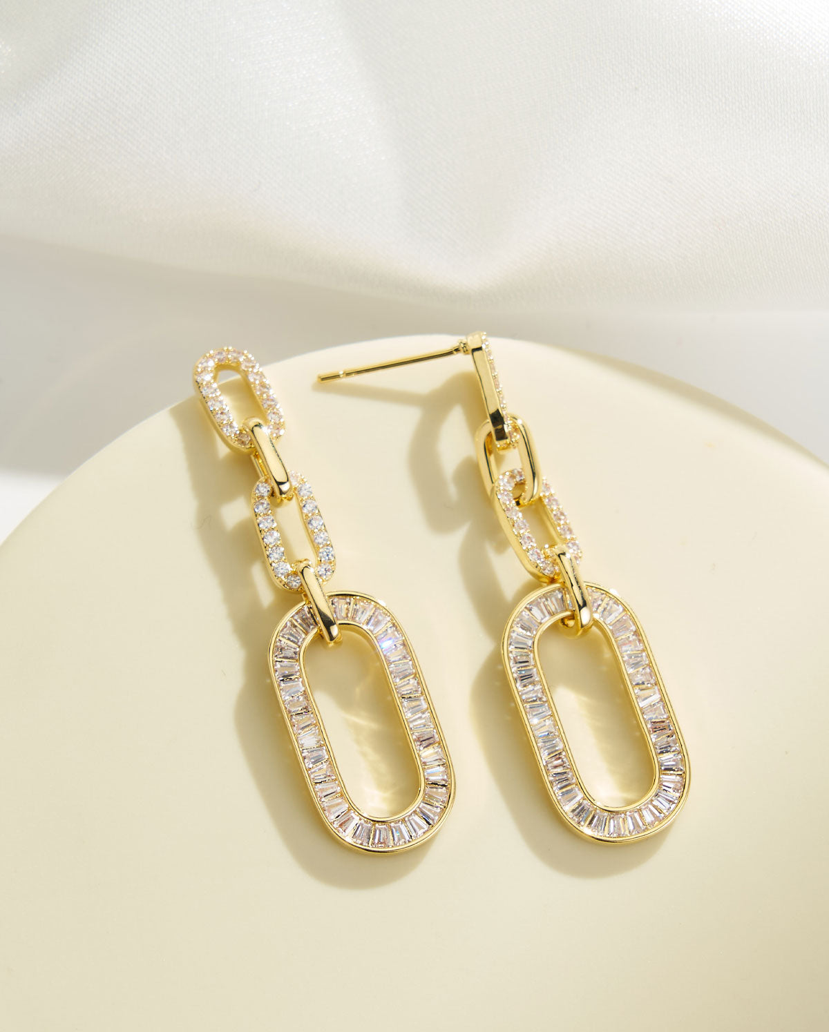 2PCS CZ Interlocking Chain Drop Earrings