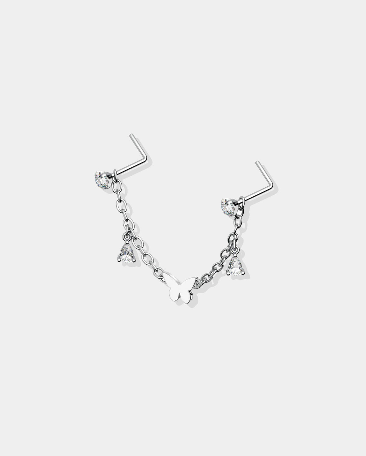 CZ Butterfly Dangle Nose Piercing Chain