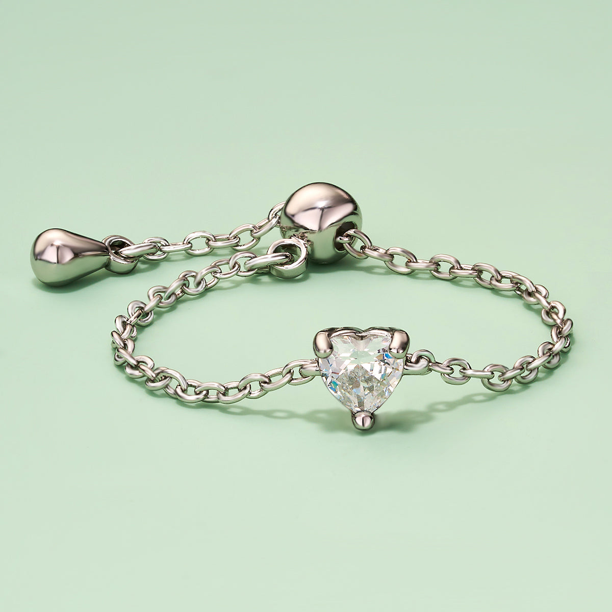 Oval/Rectangle/Heart CZ Adjustable Chain Ring