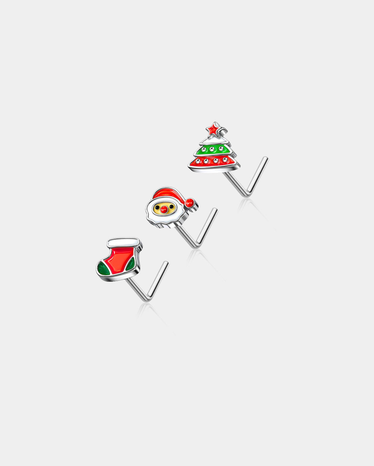 3PCS Christmas Tree/Santa/Socks Nose Studs Set