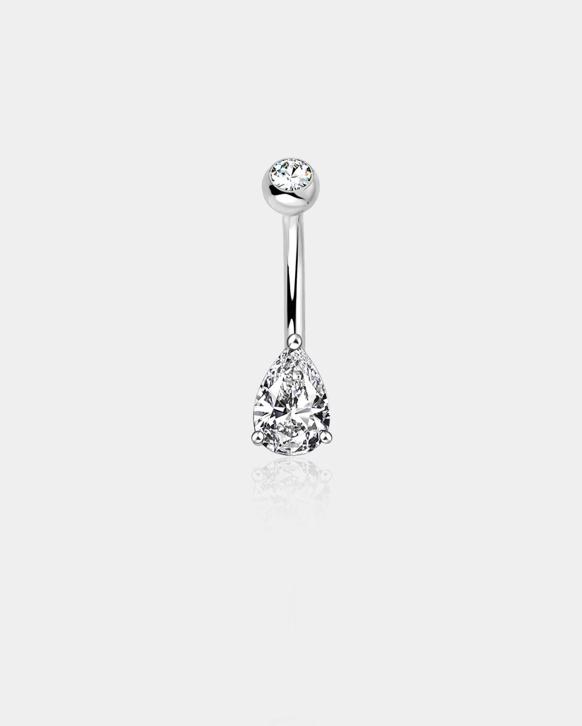 14K White Gold Teardrop CZ Belly Ring