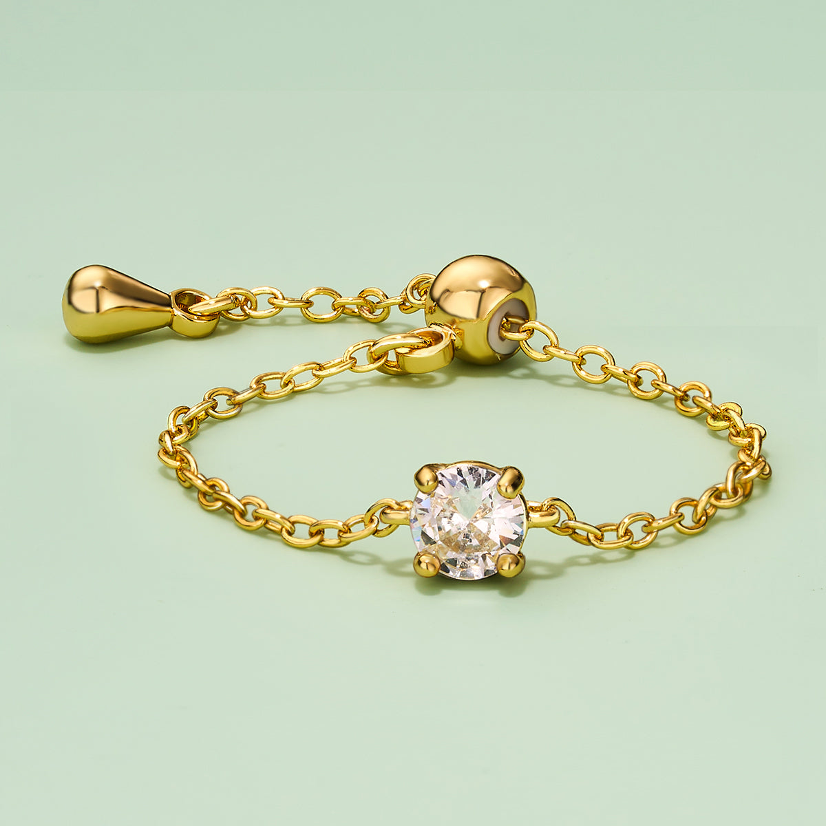 Oval/Rectangle/Heart CZ Adjustable Chain Ring