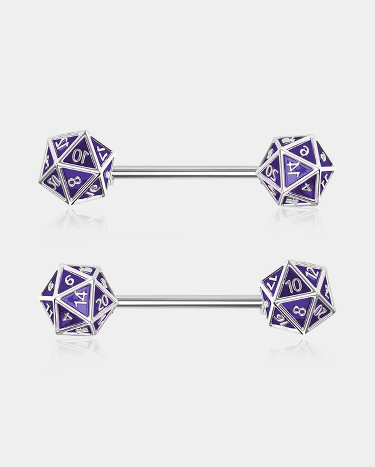 2Pcs D20 Dice Glitter Nipple Barbell Pack