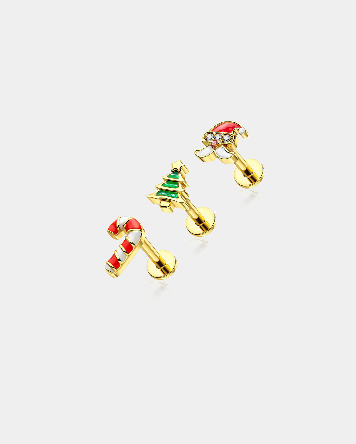 3PCS Christmas Tree Internally Threaded Cartilage Studs