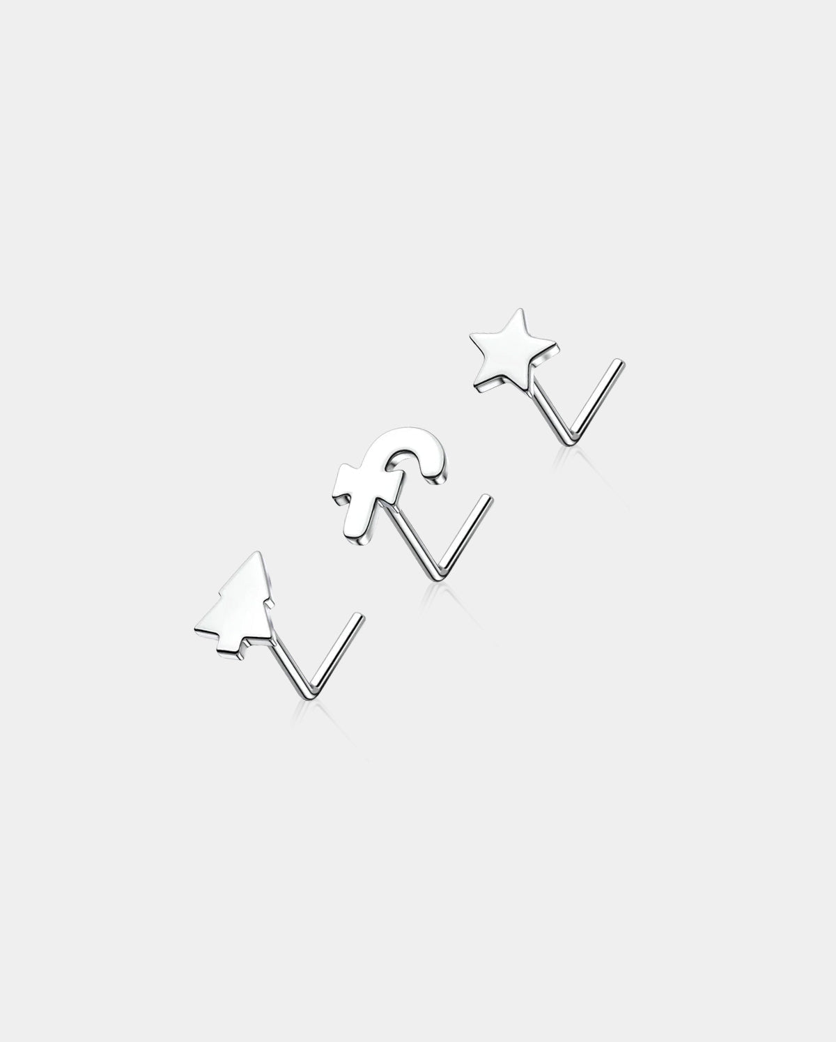 3PCS Star/Candy Cane/Tree Nose Studs Set