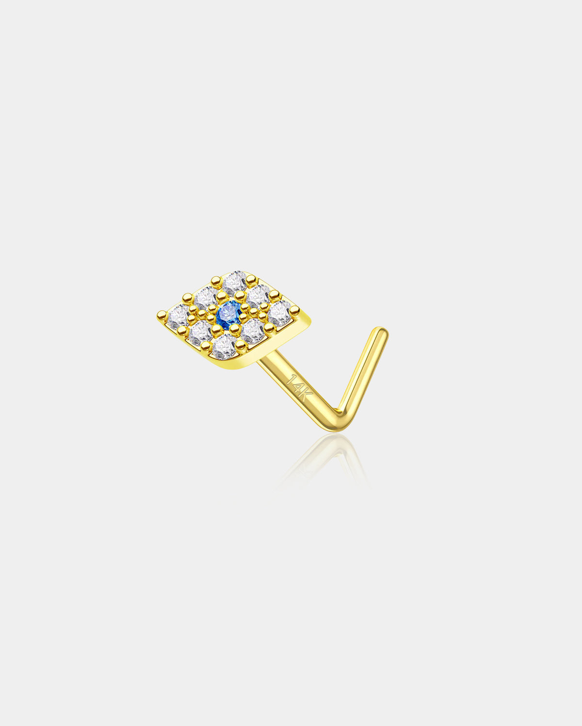 14K Gold Evil Eye L-Shaped Nose Stud