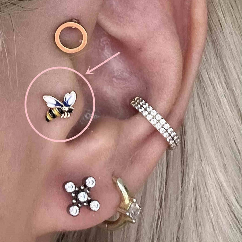 3PCS Bee Flower Honey Helix Stud