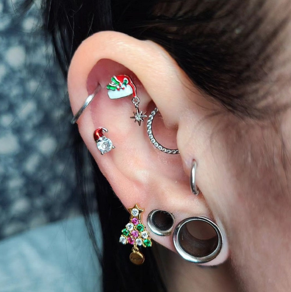 Christmas Hat Helix Tragus Cartilage Stud