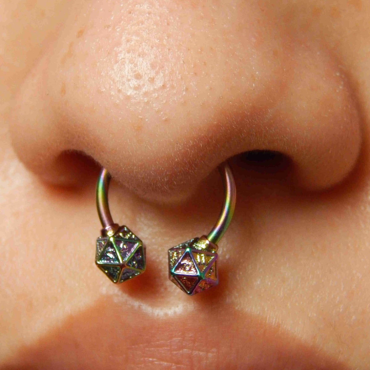 DND D20 Dice Rainbow Horseshoe Septum Ring