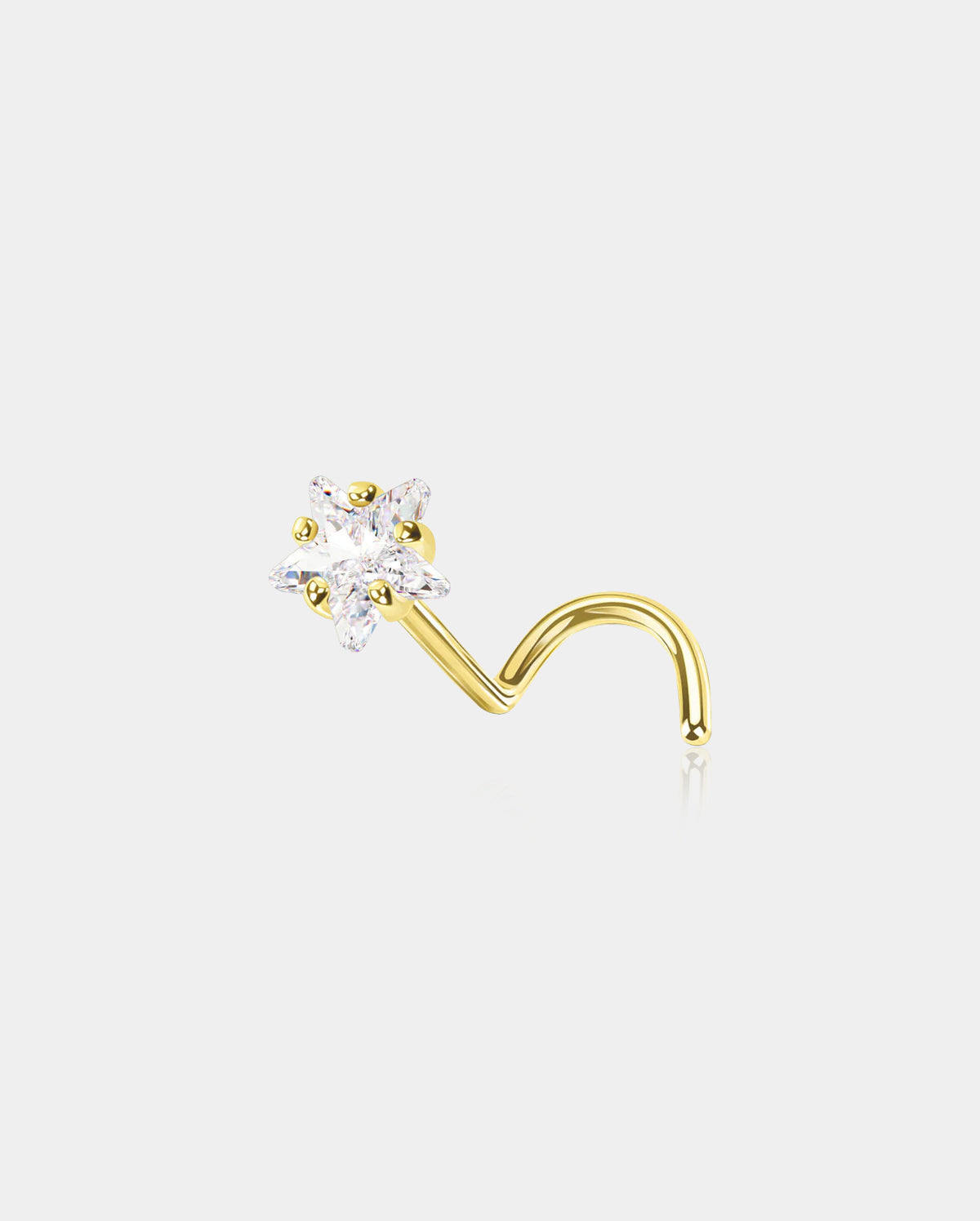 14K Gold Screw Crystal Star Nose Stud