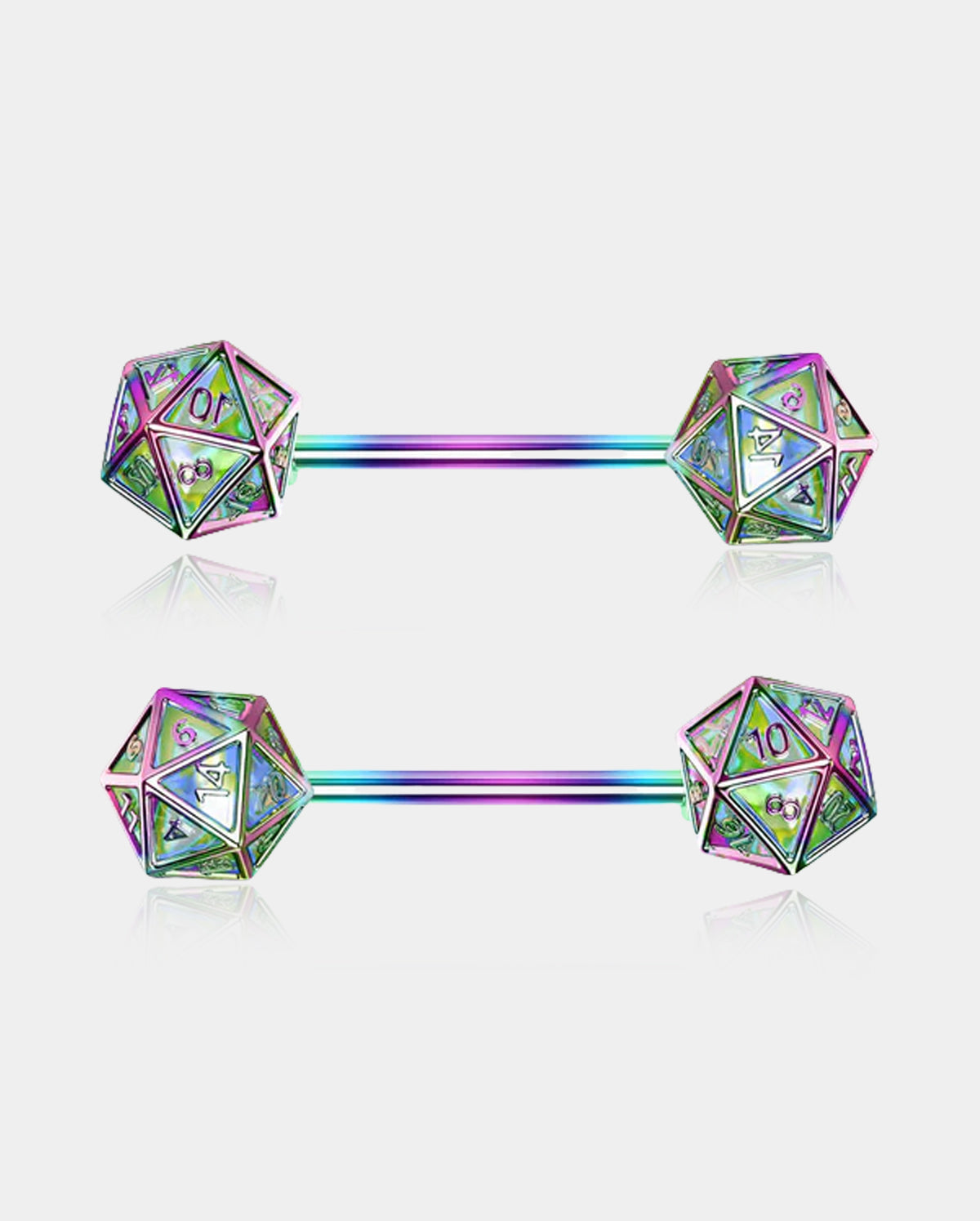 2Pcs D20 Dice Glitter Nipple Barbell Pack
