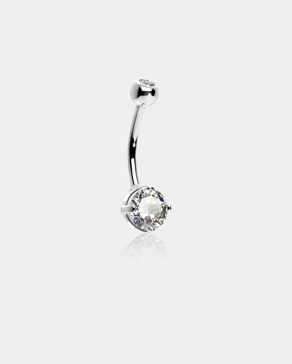 14K White Gold Round CZ Belly Ring