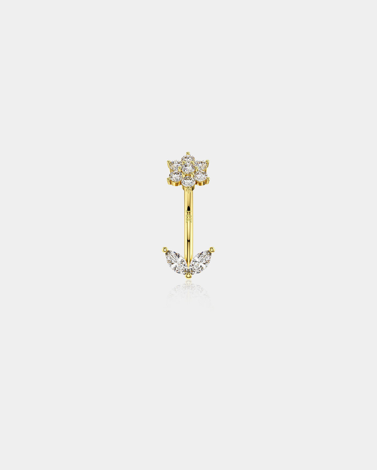14K Gold CZ Flower Leave Rook Earring