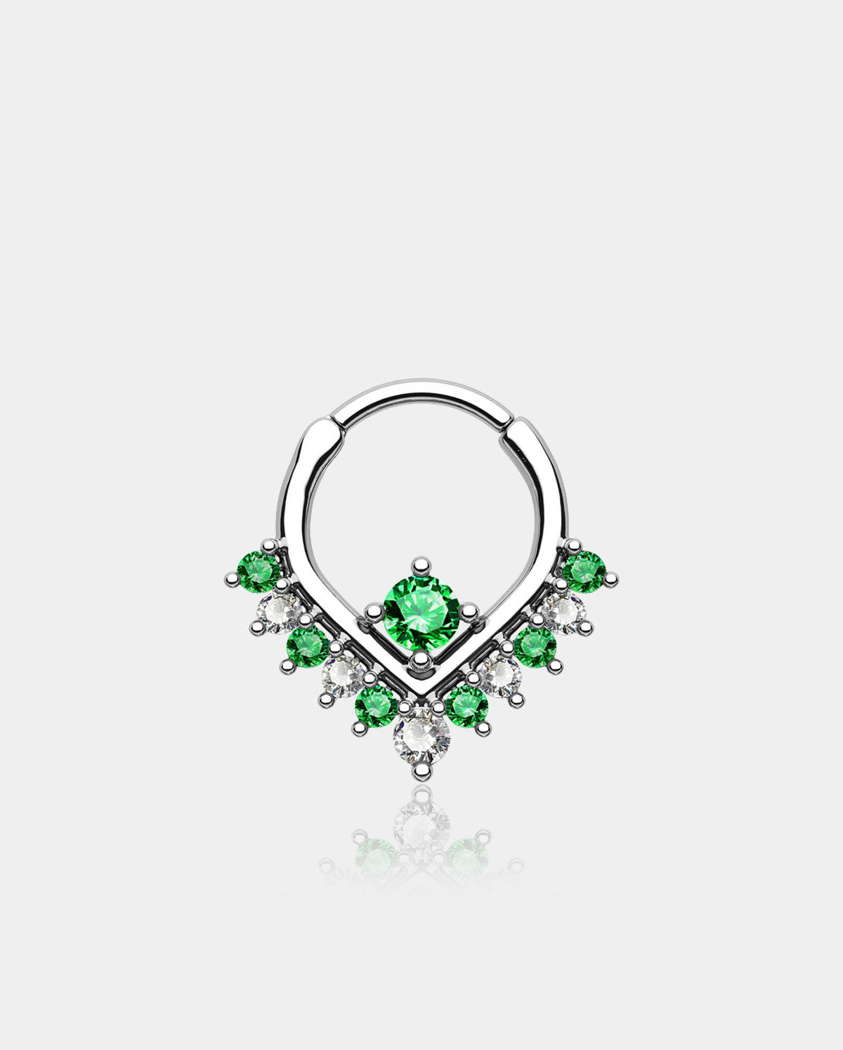Green & Clear CZ V-Shape Clicker Septum Ring