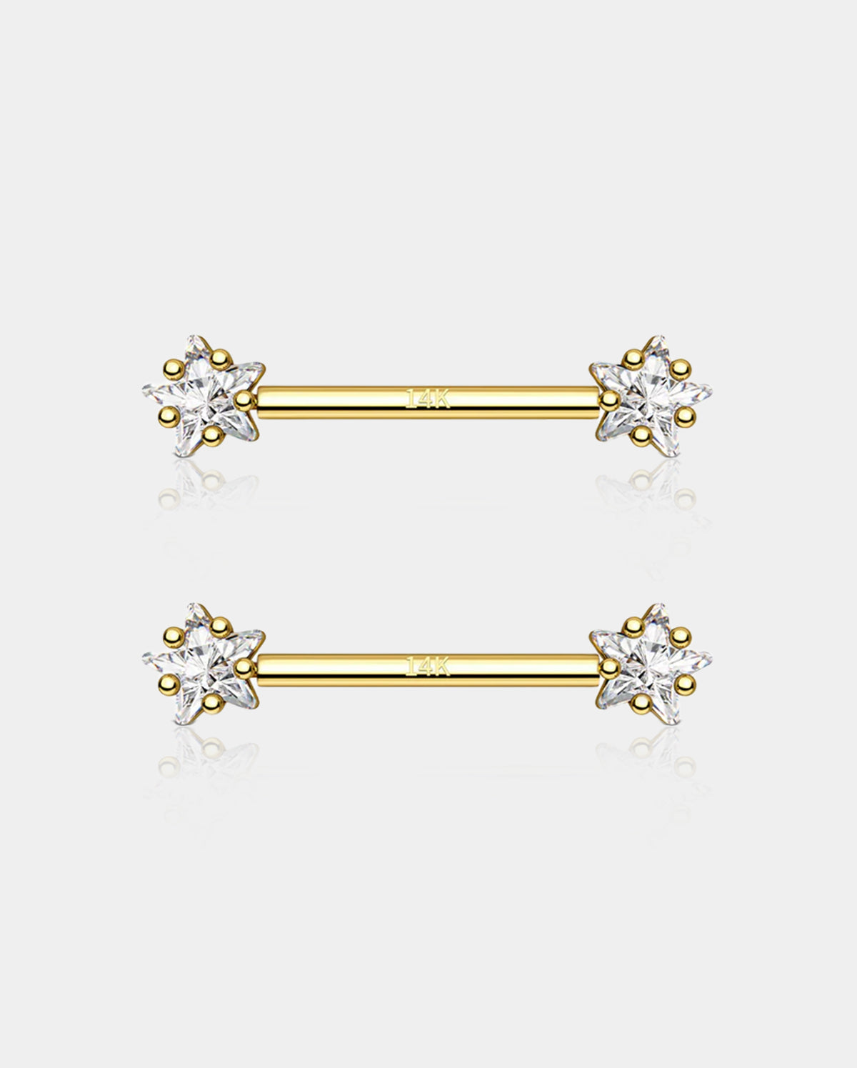14K Gold CZ Star Nipple Barbell