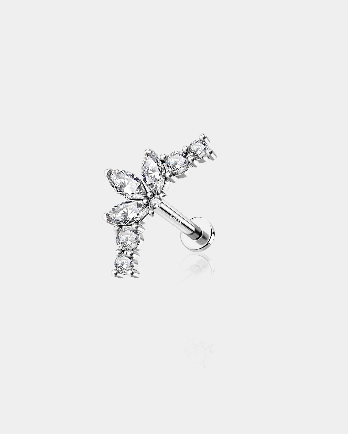 14K White Gold Flower Petal CZ Cartilage Stud