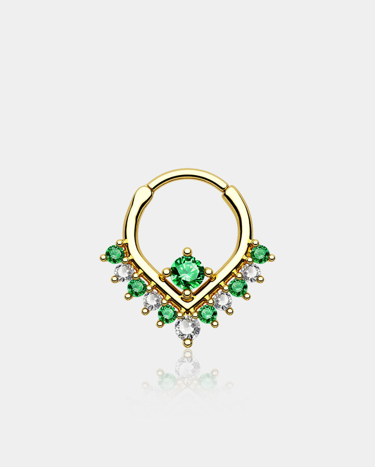 Green & Clear CZ V-Shape Clicker Septum Ring