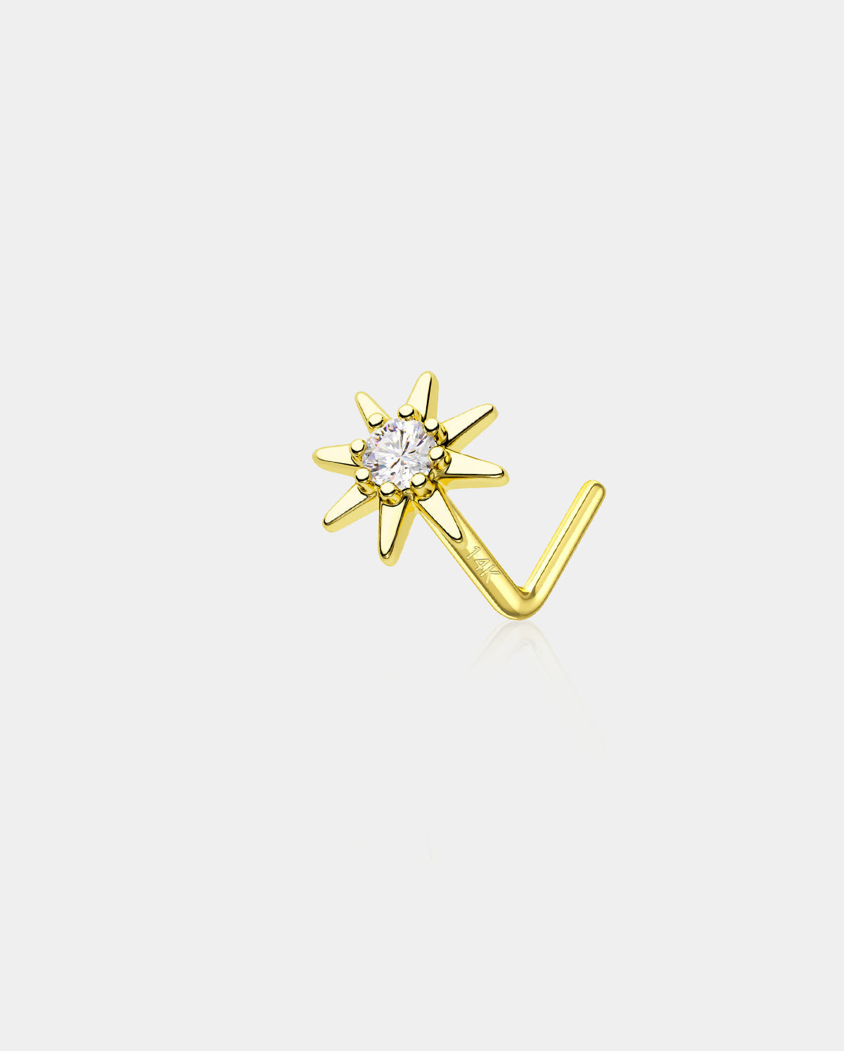 14K Gold Sun L-Shape Nose Stud