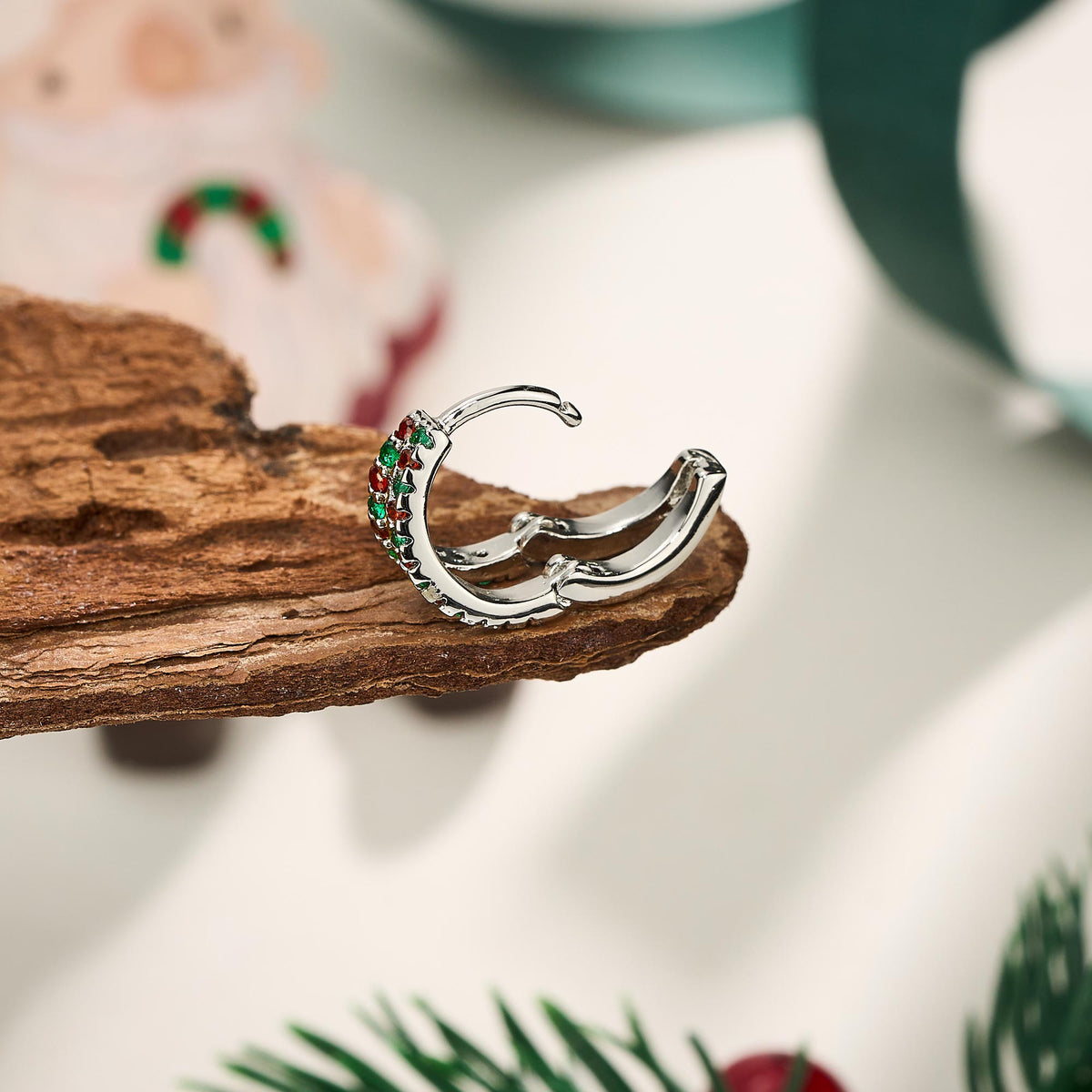 2PCS Christmas Double-Row CZ Hoop Earrings