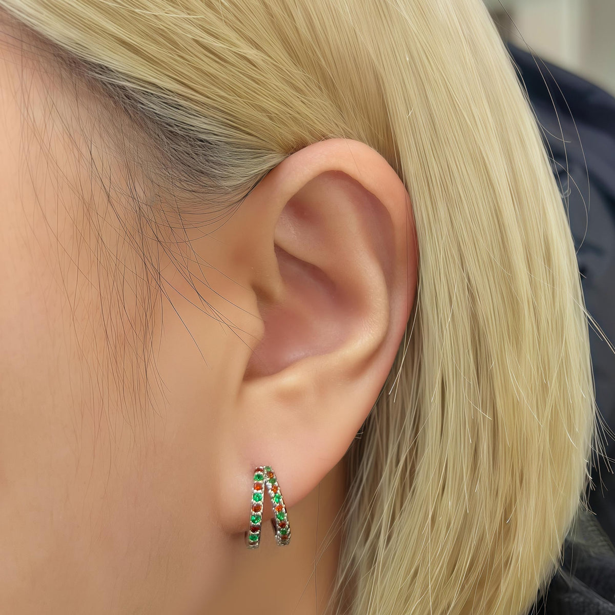 2PCS Christmas Double-Row CZ Hoop Earrings