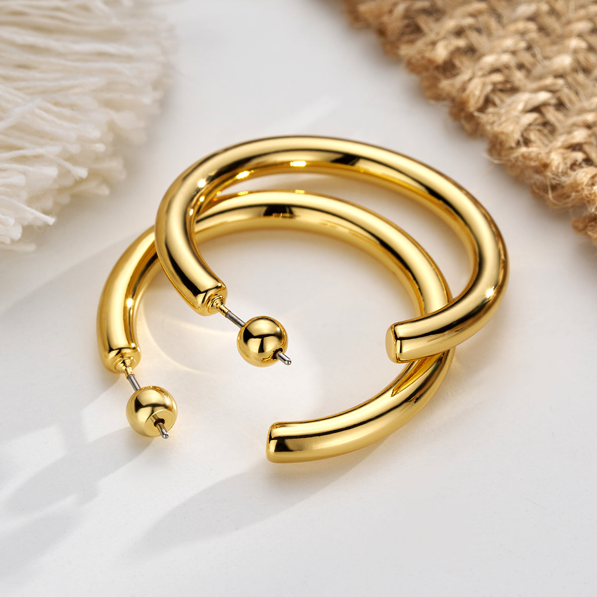 2PCS 18K Gold Plating Water Safe Hoop Earring
