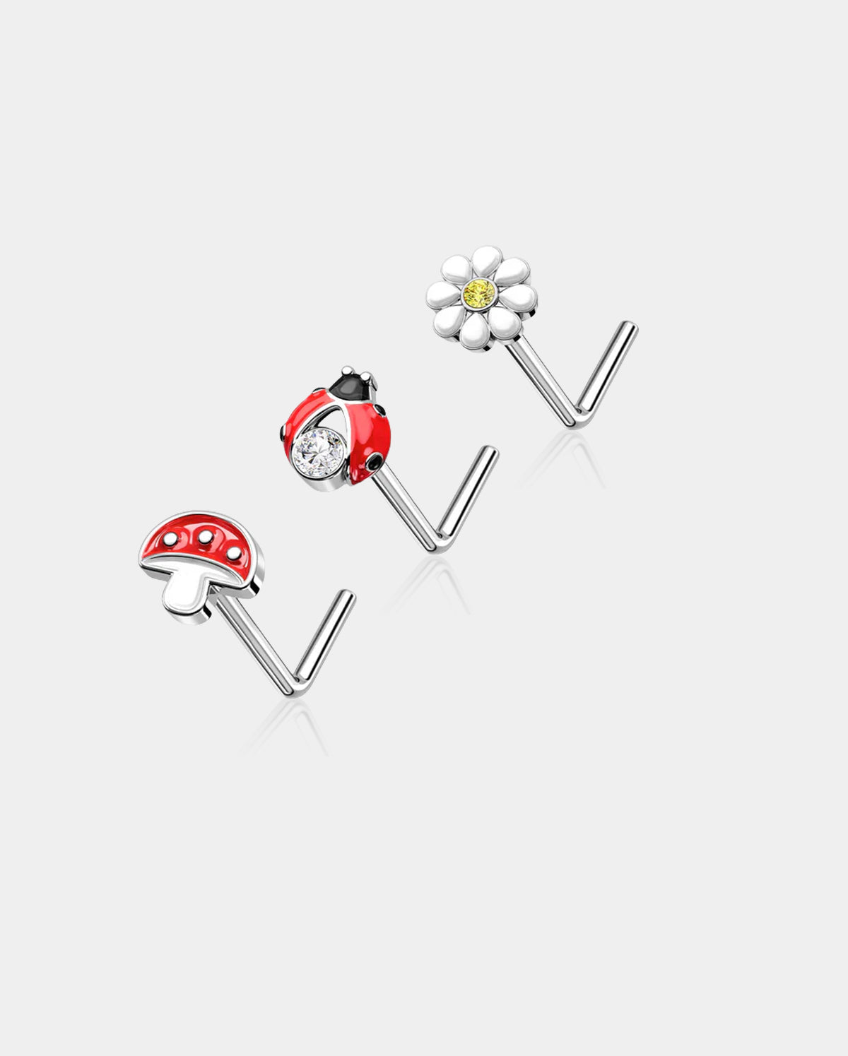 3PCS Daisy/Ladybird/Mushroom Nose Stud Pack
