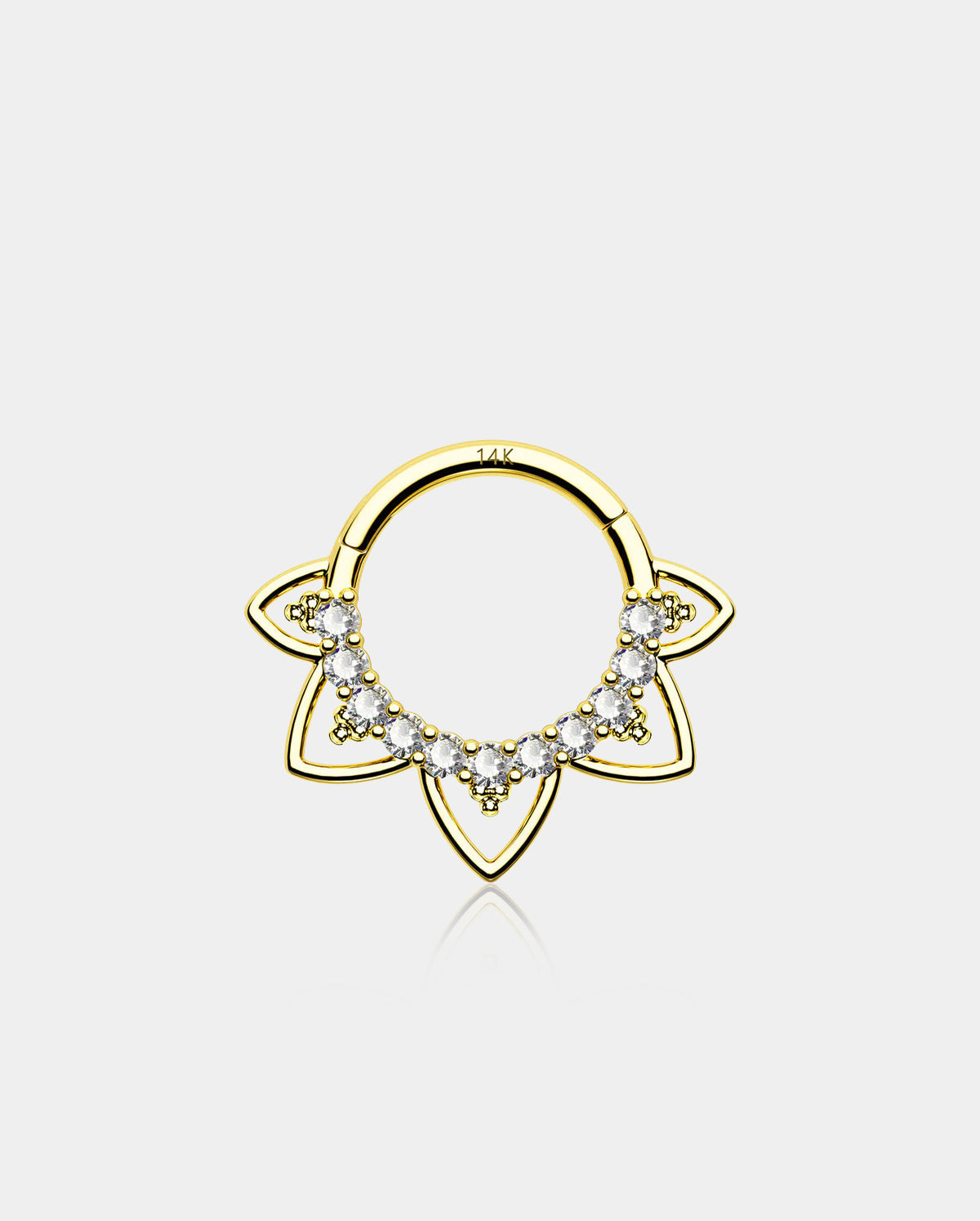 14K Gold CZ Lotus Flower Segment Septum Ring