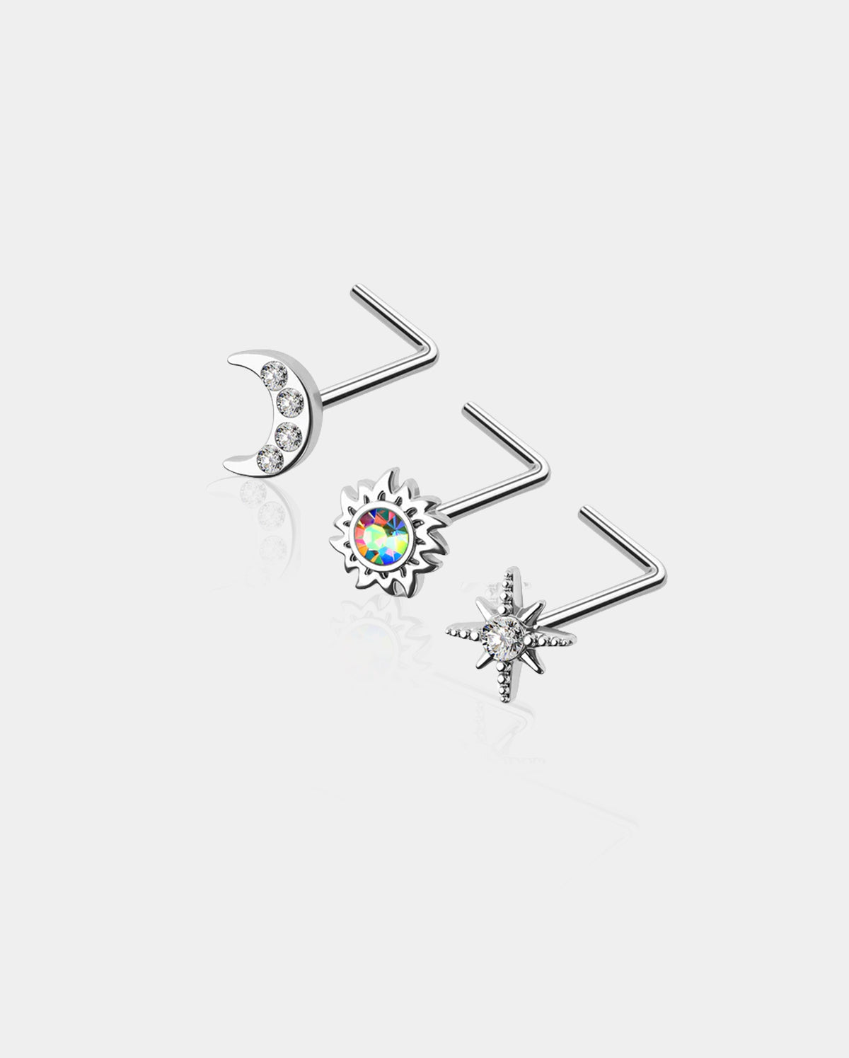 3PCS Sun/Moon/Star Nose Stud Set