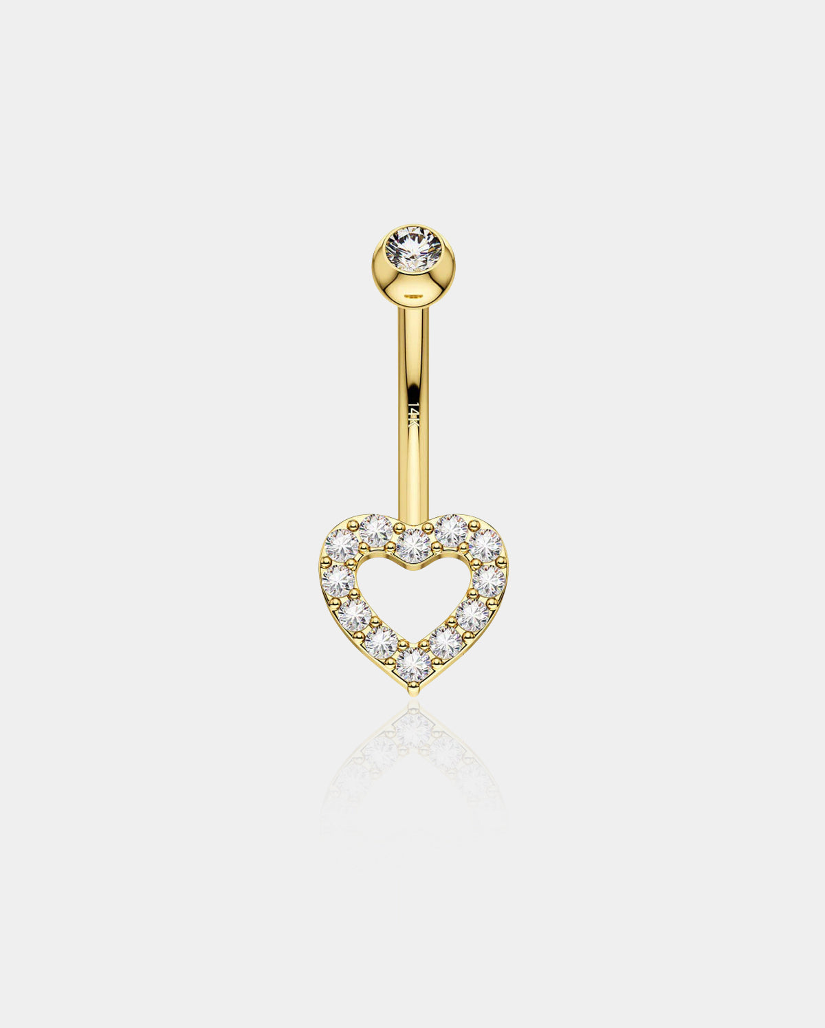 14K Gold Heart CZ Belly Ring