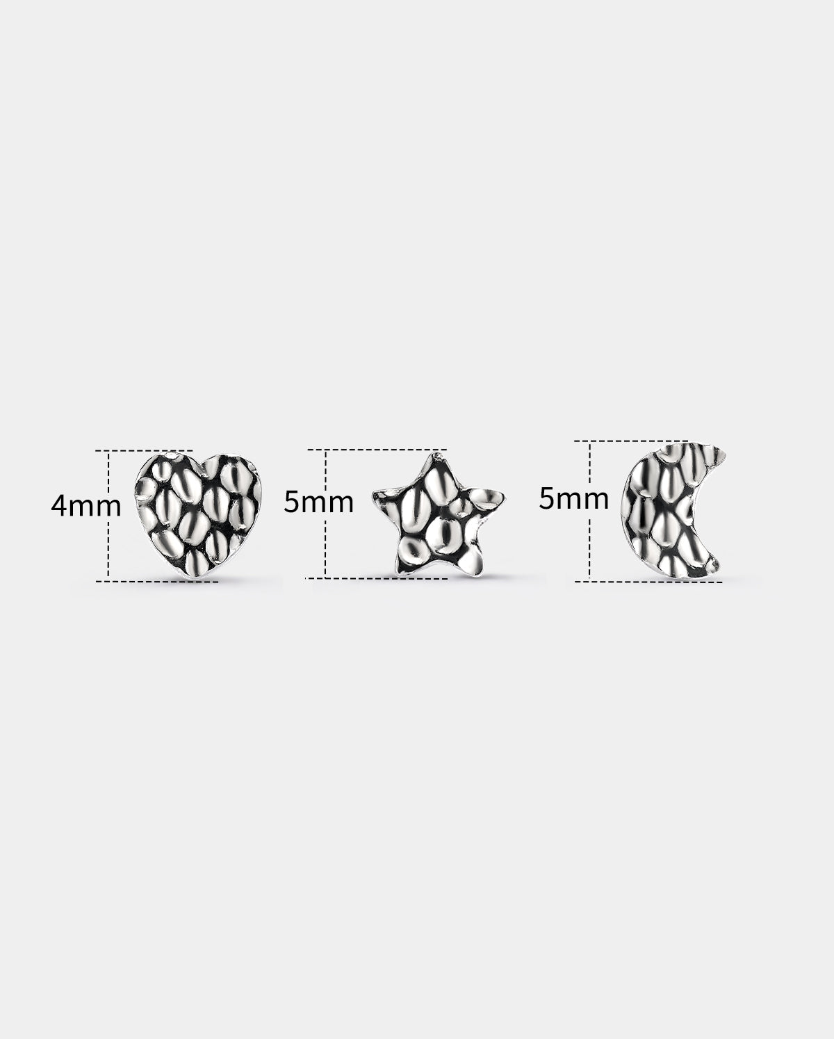3PCS Hammered Heart Moon Star Nose Studs