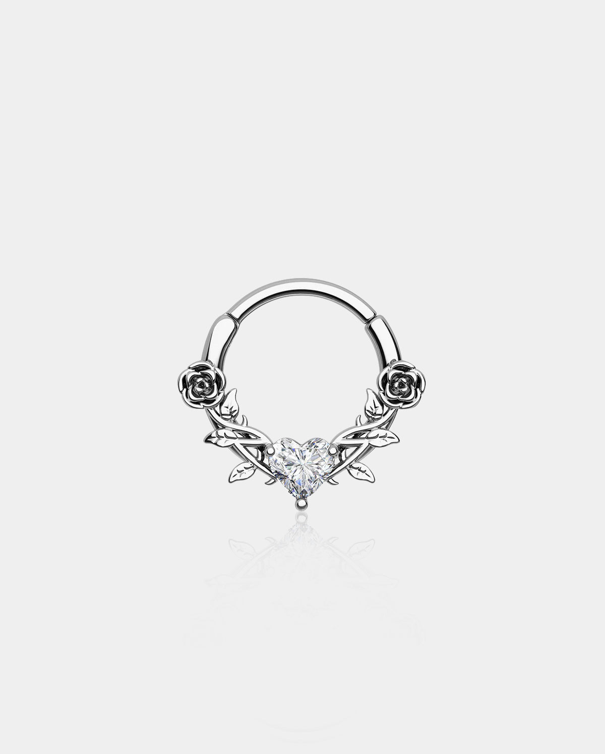Rose Love Heart CZ Gem Clicker Septum Ring