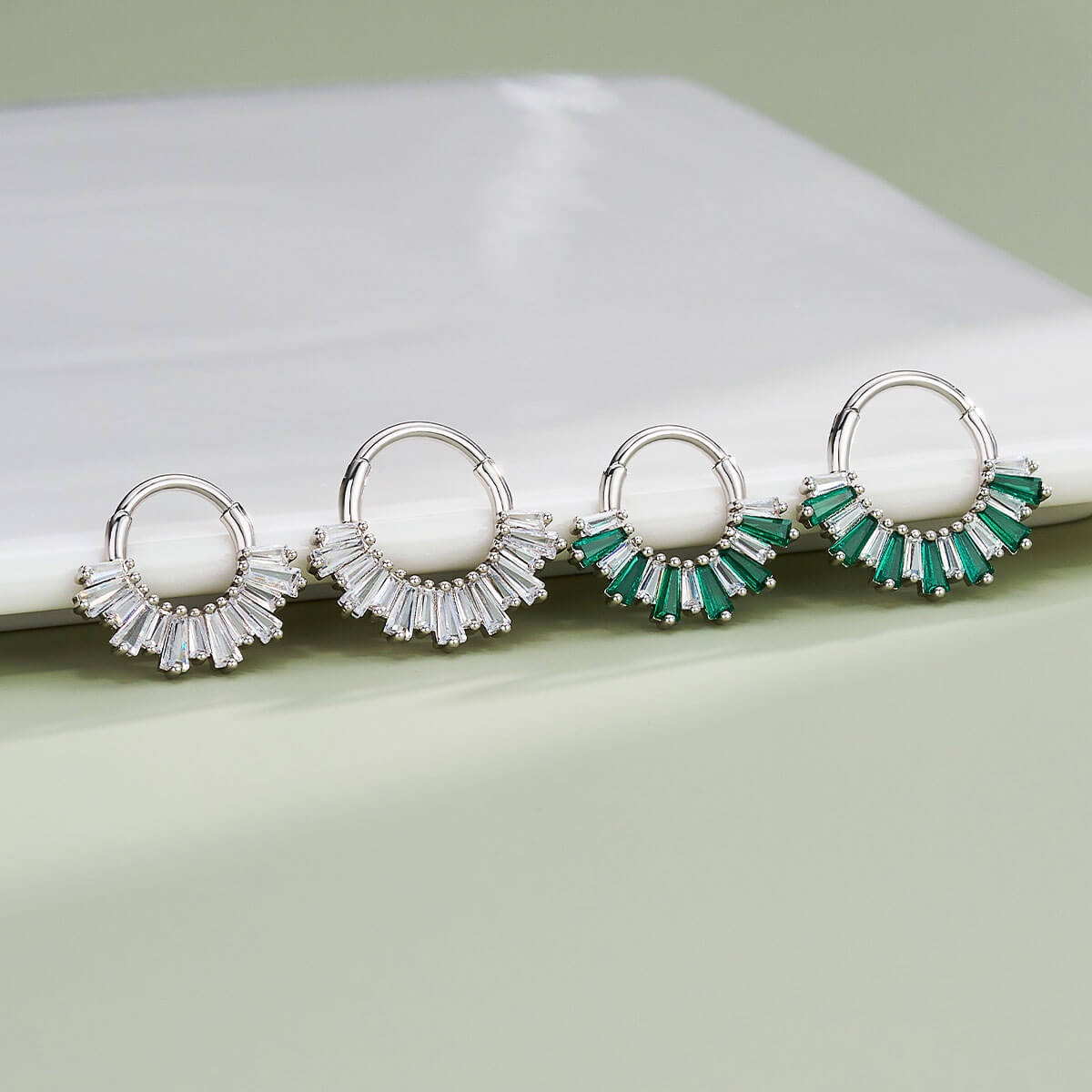 Baguette Clear/Green CZ Septum Ring