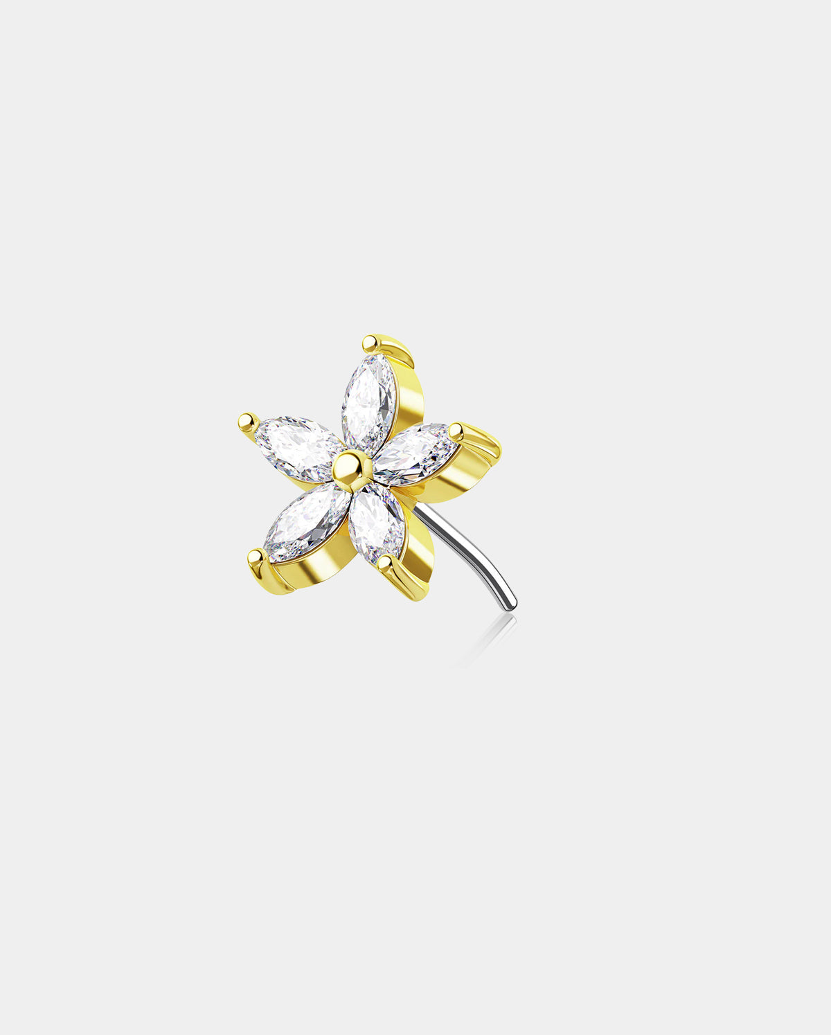 14K Gold CZ Flower Threadless Nose Stud