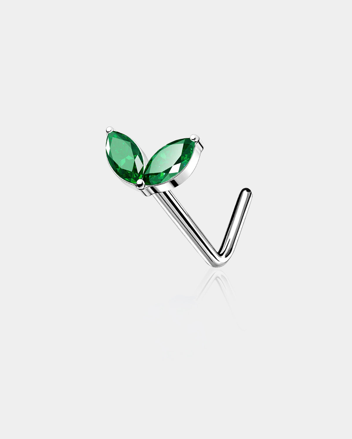 CZ Leave L-Shaped Titanium Nose Stud