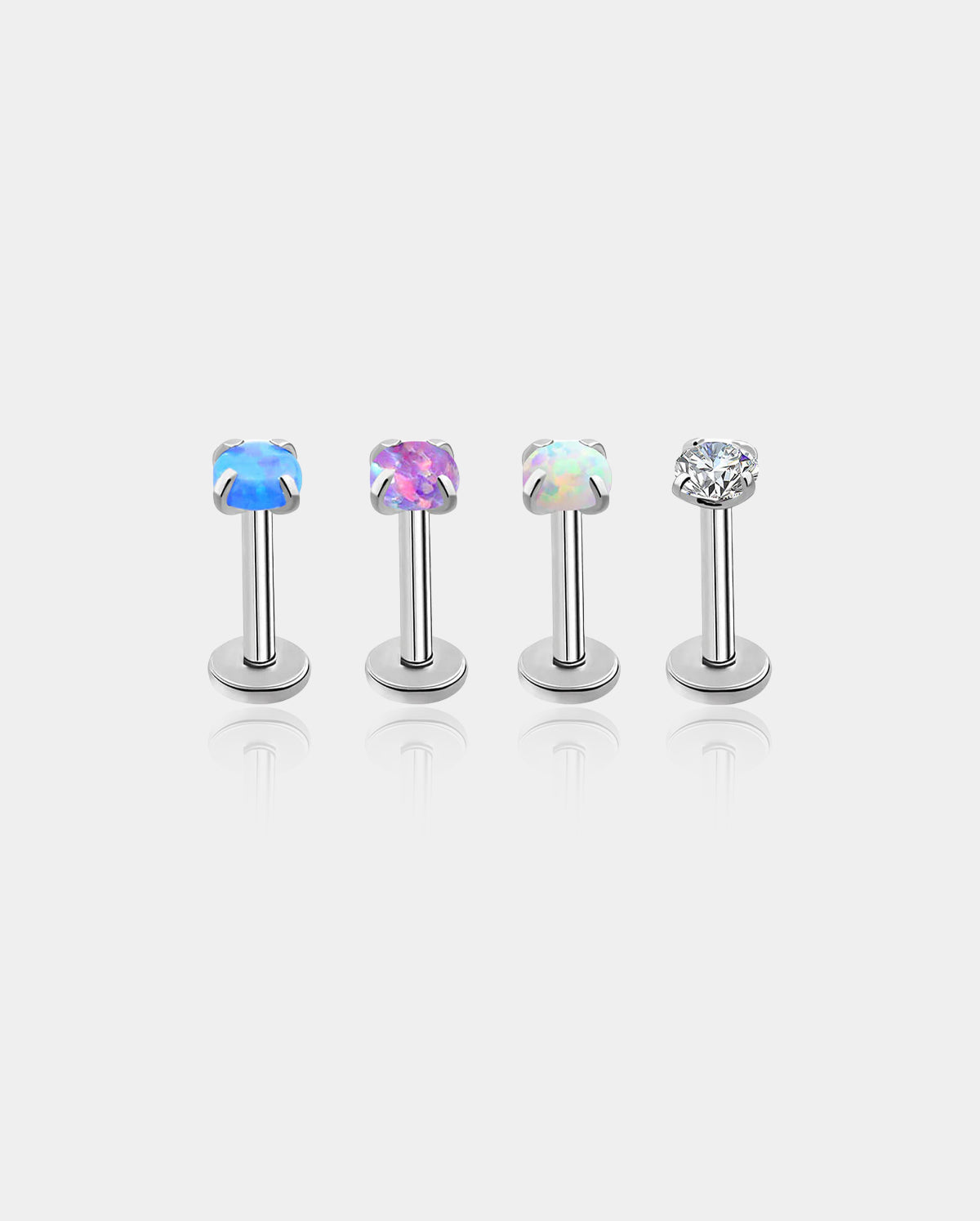 4PCS Synthetic Opal CZ Internally Threaded Labret Stud