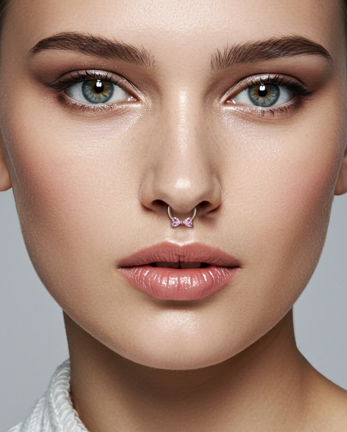 Pink CZ Bow Titanium Septum Ring