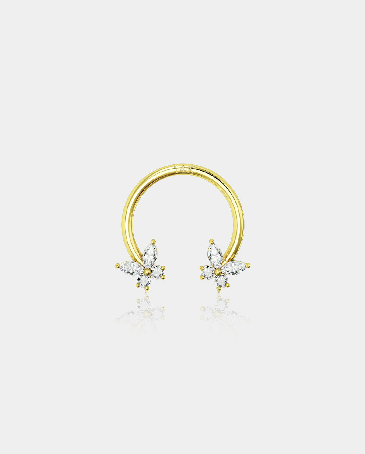 14K Gold CZ Butterfly Horseshoe Septum Ring