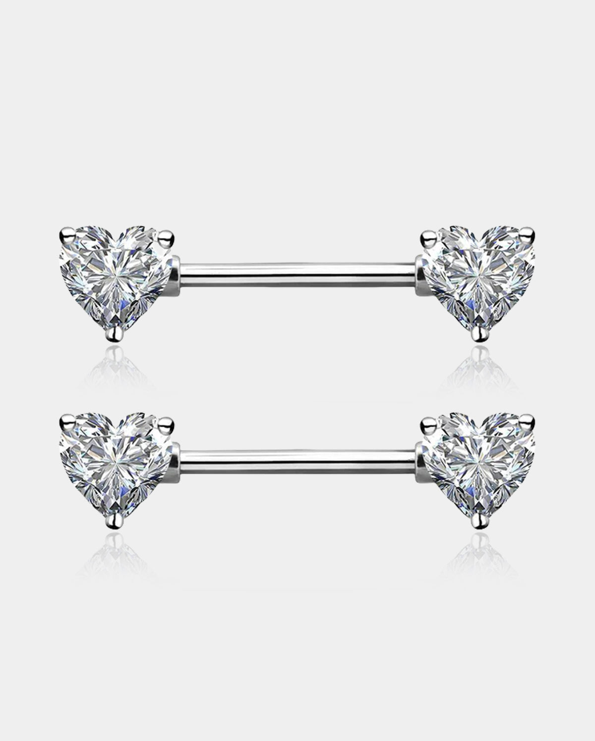 2Pcs CZ Heart Nipple Barbell Pair