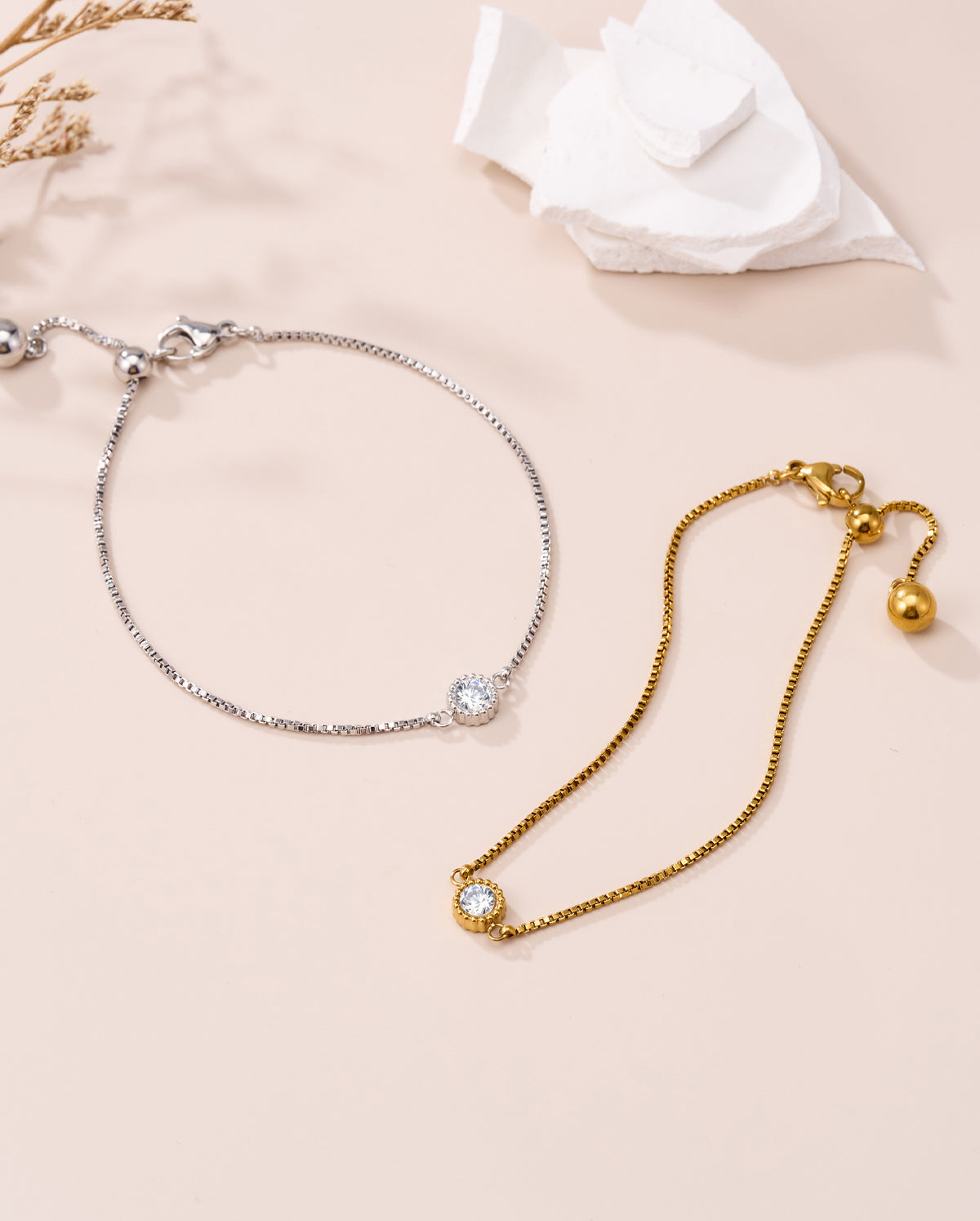 Silver and Gold Minimal Round CZ Bracelet