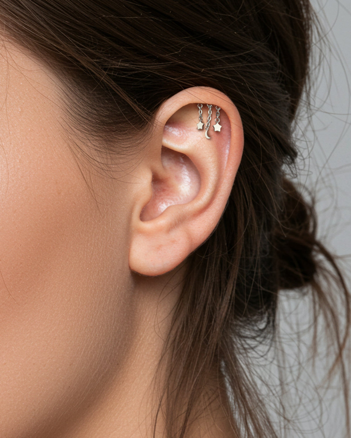 Star & Moon Chain Threadless  Hidden Helix Stud