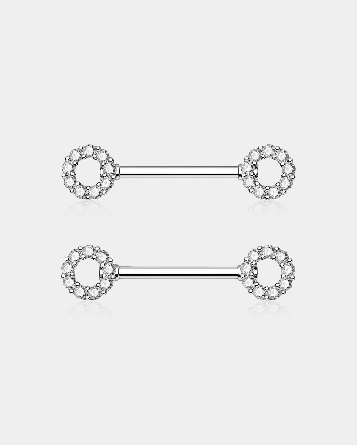 2PCS Clear CZ Circle Top Nipple Ring Set