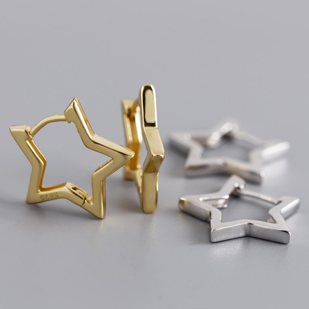 2PCS S925 Sterling Silver Star Hoop Earring