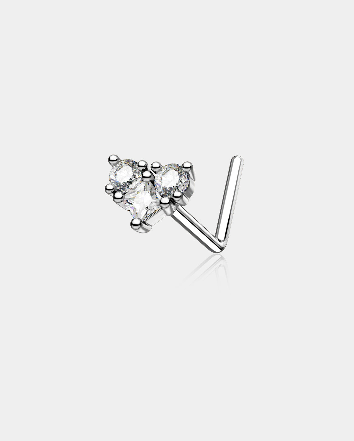 Clear CZ Heart L-Shaped Nose Stud