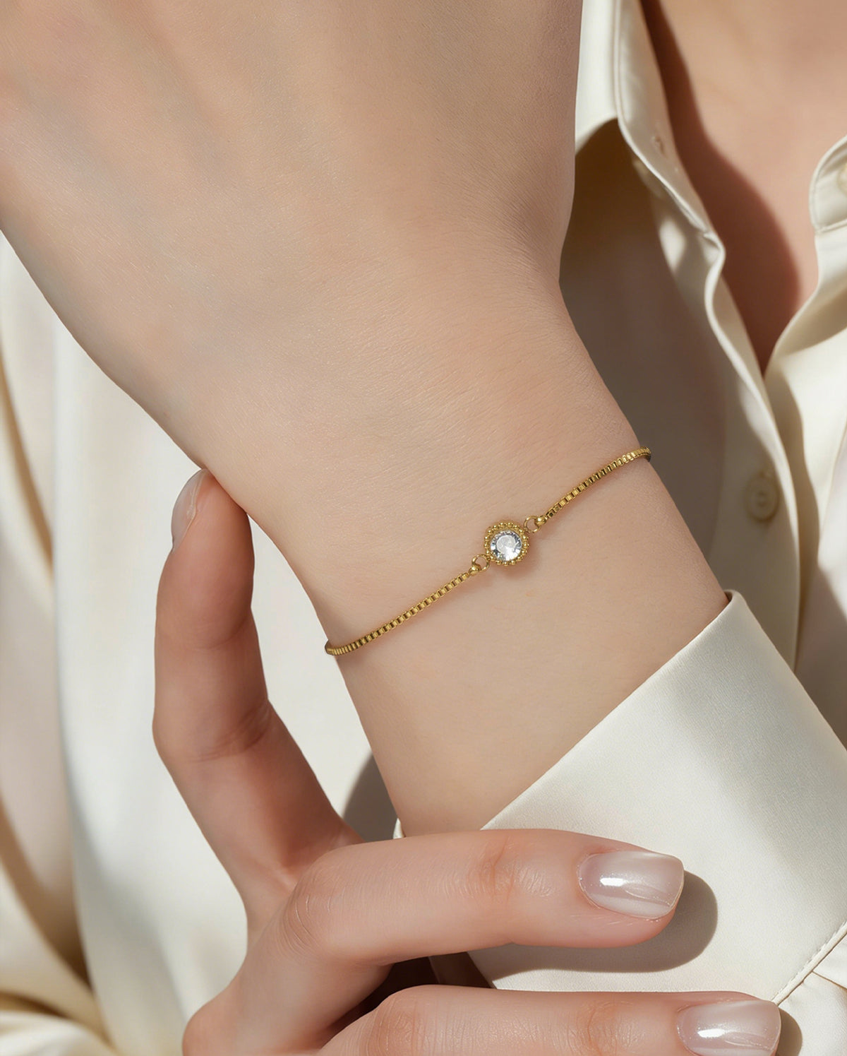 Silver and Gold Minimal Round CZ Bracelet