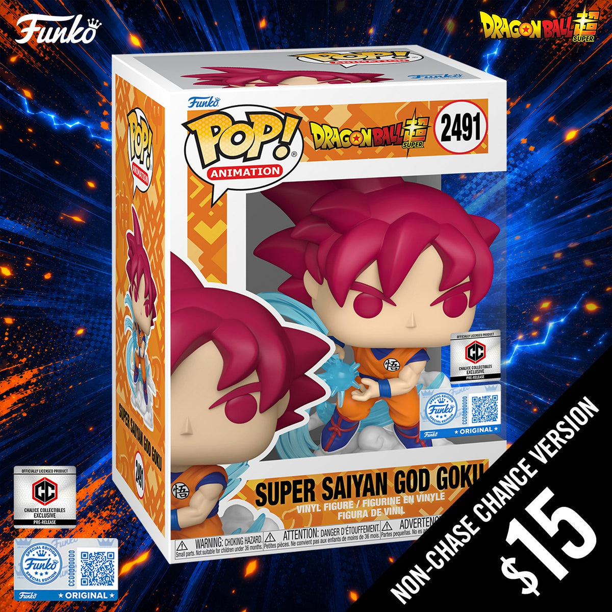 Pre-Order: Funko Pop! Chalice Exclusive: DBS: Super Saiyan God Goku  #2491 (Non-Chase) (PR)