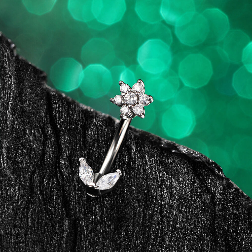 CZ Flower Curved Barbell Rook Ring