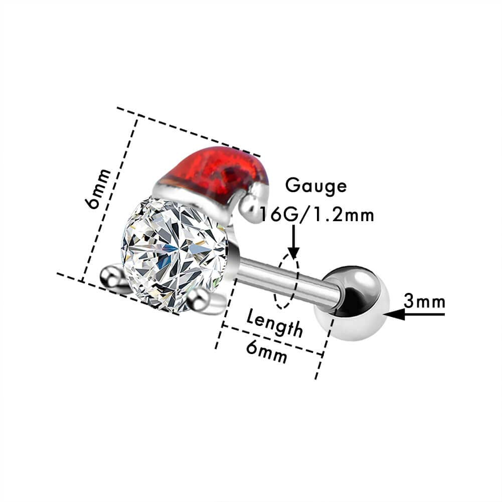 Christmas Hat Helix Tragus Cartilage Stud