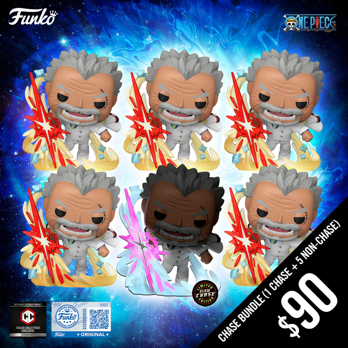 Funko Pop! Chalice Exclusive One Piece S13: Monkey D. Garp (Galaxy Impact) #2172 (6-Pop Guaranteed Chase Bundle)