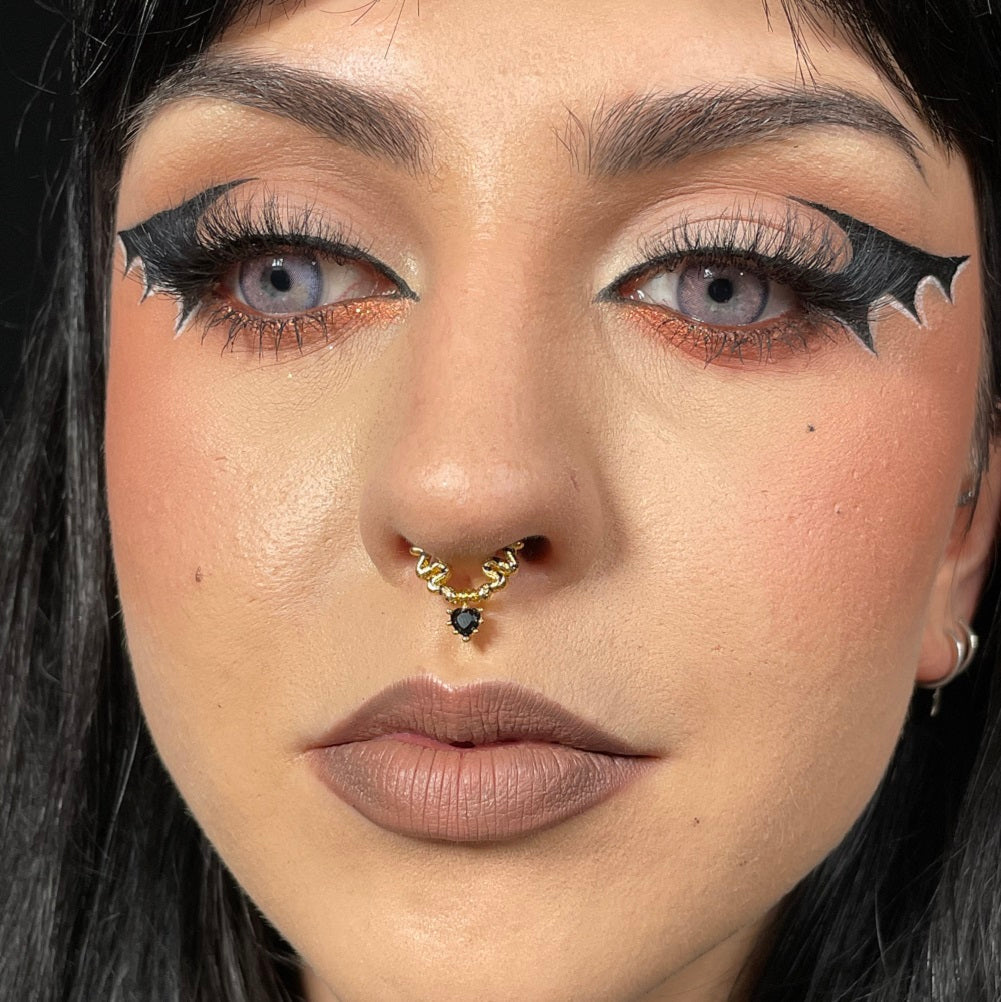 Snake Black Heart Gem Dangle Septum Ring